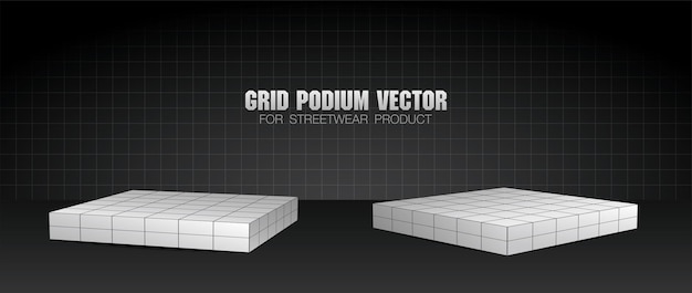 벡터 검은 격자 배경에 멋진 흰색 격자 패턴 사각형 연단 디스플레이 3d 그림 벡터