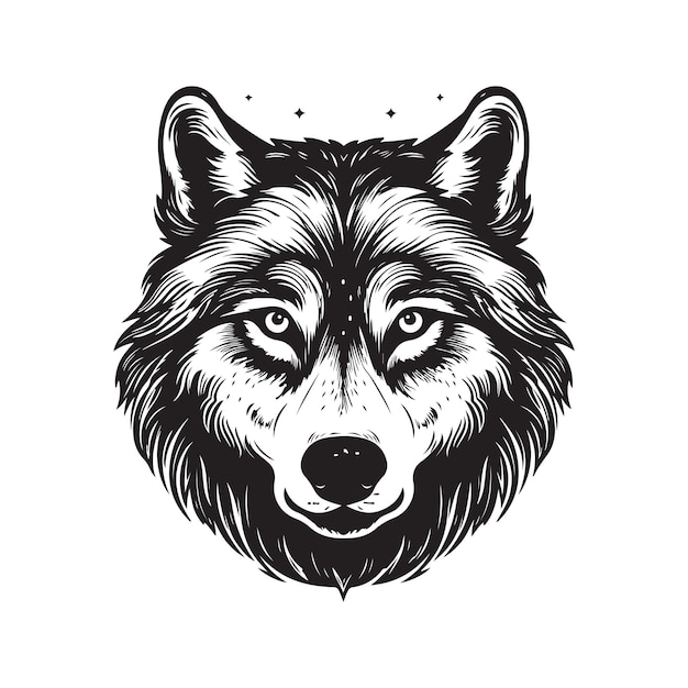 Cool wolf vintage logo concept black and white color hand drawn illustration