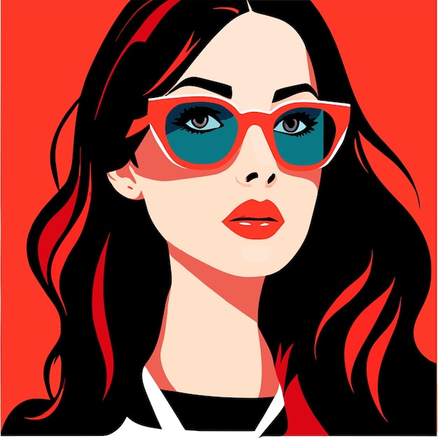 Vector cool woman beautiful woman hand drawn flat stylish cartoon sticker icon concept isolated