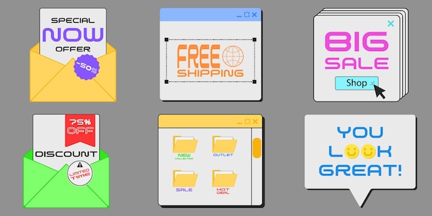 Cool Y2K Sale Banner Retro Computer Window Style Trendy Graphics