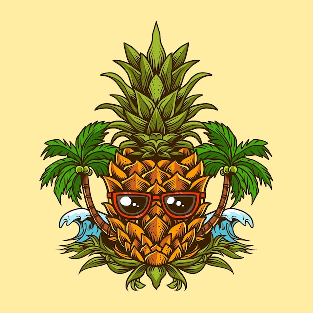 Coole ananas in zomerse sfeer premium vector