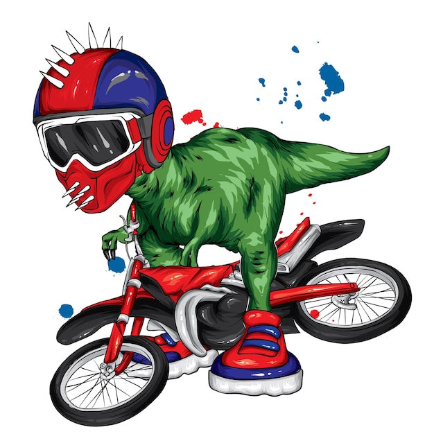 Coole dinosaurus op een motorfiets.