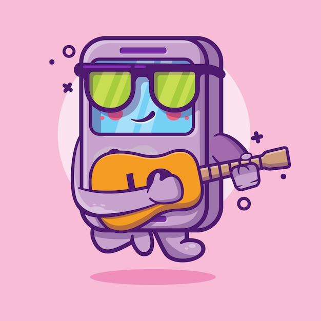 coole draagbare videogame karakter mascotte met het spelen van gitaar geïsoleerde cartoon in vlakke stijl ontwerp
