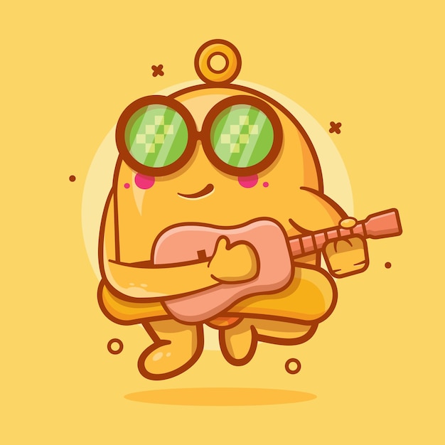 coole gele bel karakter mascotte gitaar spelen geïsoleerde cartoon in vlakke stijl ontwerp