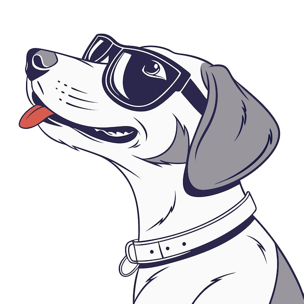 Coole hond met een zonnebril die naar boven kijkt.