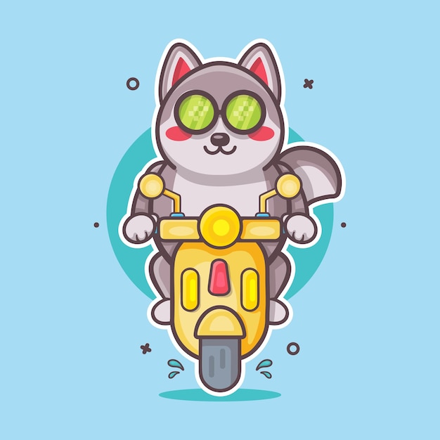 Vector coole husky hond dier personage mascotte rijden scooter motorfiets geïsoleerde cartoon