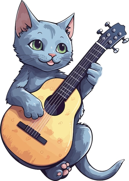 coole Russische blauwe kat speelt gitaarsticker