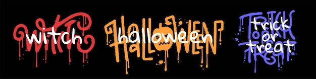 Coole set stedelijke typografie straatkunst graffiti kunst halloween trick or treat en met slogans wit