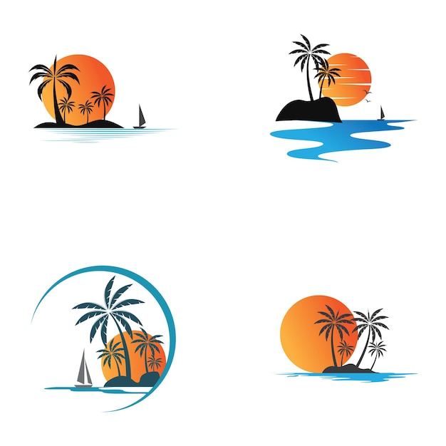 Vettore freddezza e bellezza naturale spiagge naturali ed esotiche illustrazione del modello vettoriale del logo della spiaggia