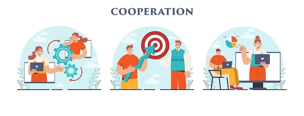 Cooperation concept set Collaboration and teamwork Office characters