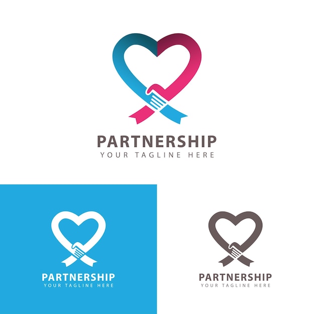 Место дизайна логотипа сотрудничества Абстрактный векторный знак Рукопожатие вставлено в знак любви