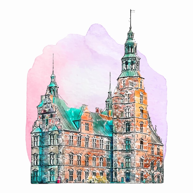 Copenhagen denmark watercolor hand drawn illustration isolated on white background