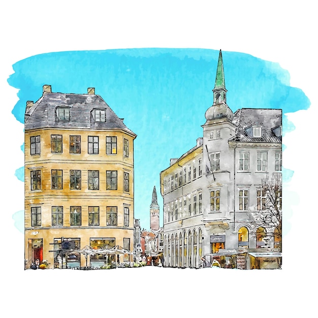 Vector copenhagen denmark watercolor hand drawn illustration isolated on white background