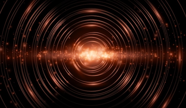 Copper circle on a black luxury background with glittering lights and a bokeh effect for elegance
