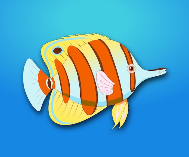 Copperband Butterflyfish Outline colored vector Chelmon rostratus fish