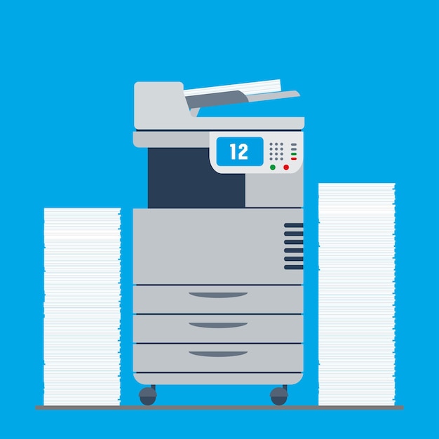 copy machine or photocopier and paper stacks