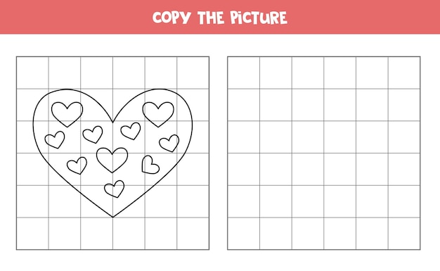 Vector copy the picture of black and white heart educational game for kids