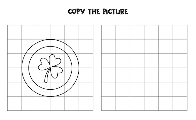 Copy the picture of black and white shamrock coin. Logical game for kids.