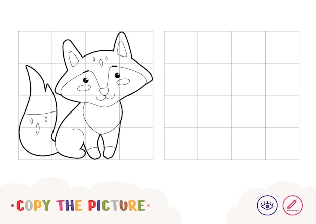 Copy the picture by squares and color it quiz learning children game with simple contour illustratio