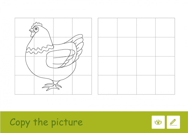 Copy the picture by squares and color it quiz learning children game with simple contour illustration.