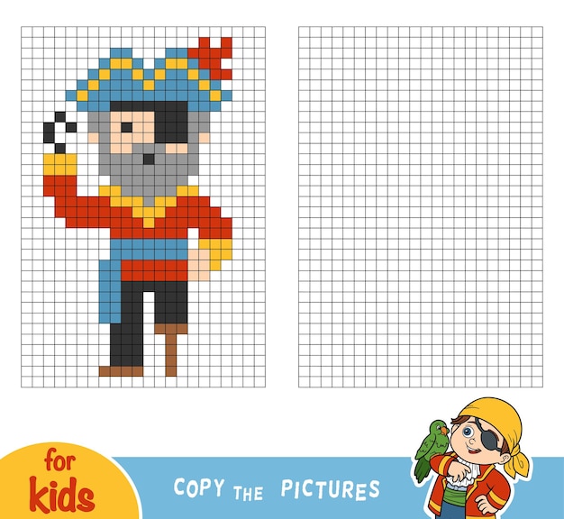 Copy the picture by squares, education game for children, Pirate