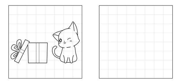 선물 상자 만화와 고양이의 그림을 복사