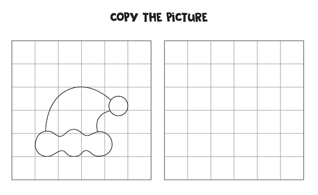 Copy the picture of Christmas cap. Logical game for kids.