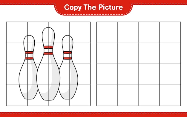 Copia l'immagine copia l'immagine di bowling pin usando le linee della griglia gioco educativo per bambini