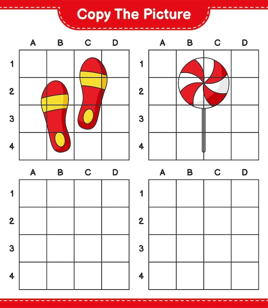 Copy the picture copy the picture of candy and flip flop using grid lines