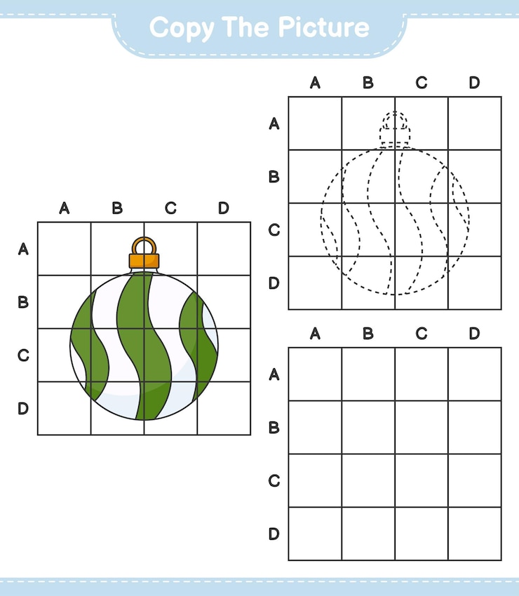 वेक्टर copy the picture, copy the picture of christmas ball using grid lines. educational children game, printable worksheet, vector illustration