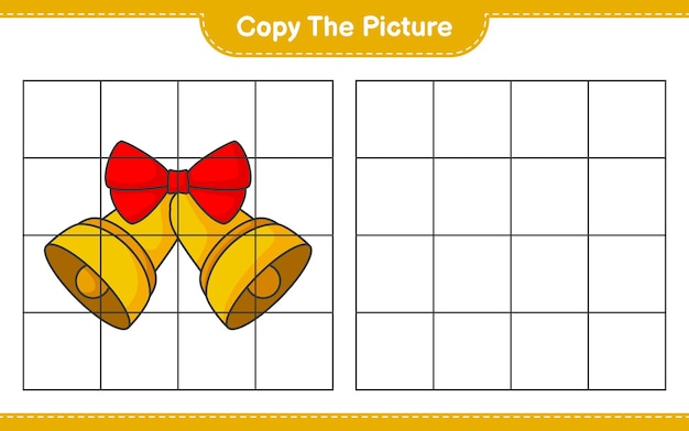 Copy the picture, copy the picture of Christmas Bell using grid lines. Educational children game, printable worksheet, vector illustration