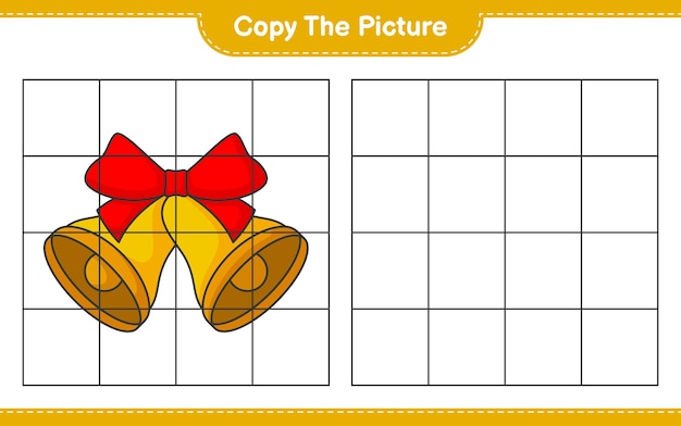 Copy the picture, copy the picture of Christmas Bell using grid lines. Educational children game, printable worksheet, vector illustration