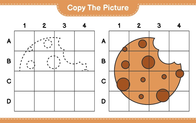Скопируйте картинку, скопируйте картинку Cookies, используя линии сетки. Развивающая детская игра, лист для печати