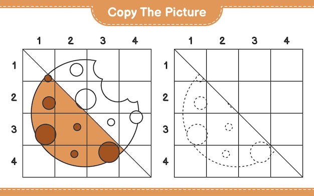 Скопируйте картинку, скопируйте картинку Cookies, используя линии сетки. Развивающая детская игра, лист для печати