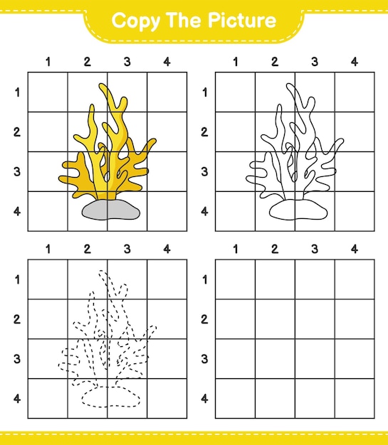 Copia l'immagine copia l'immagine di coral usando le linee della griglia gioco educativo per bambini