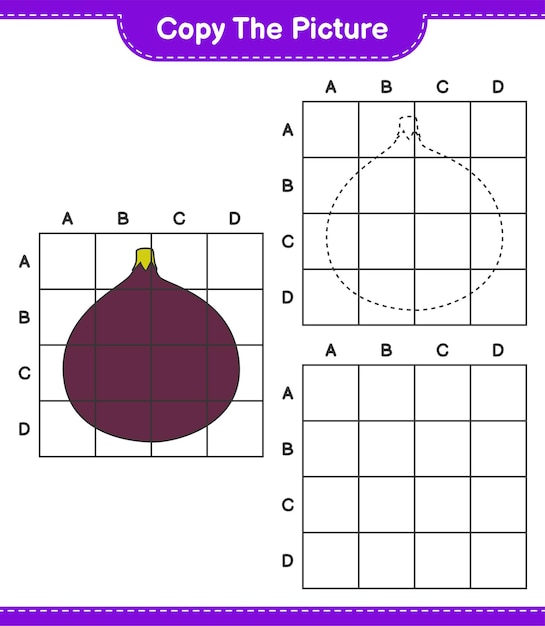 Copy the picture, copy the picture of fig using grid lines. educational children game, printable worksheet