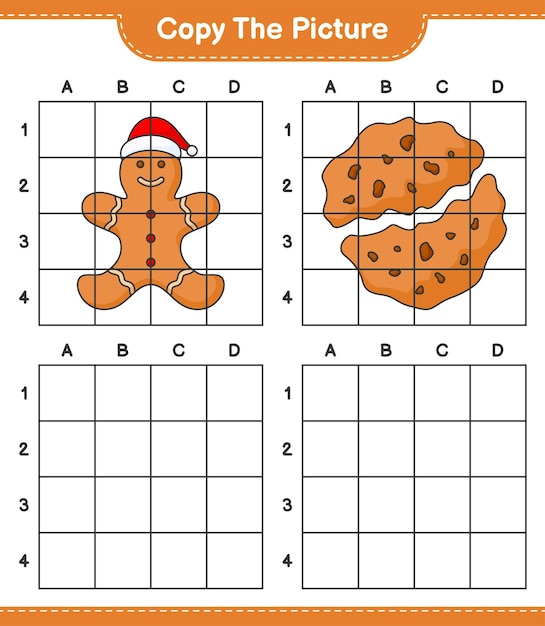 Copy the picture copy the picture of gingerbread man and cookie using grid lines