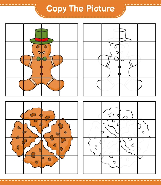 Copy the picture copy the picture of Gingerbread Man and Cookie using grid lines