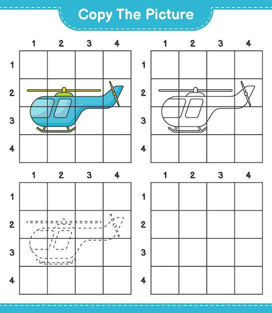 Copy the picture copy the picture of Helicopter using grid lines Educational children game printable worksheet vector illustration