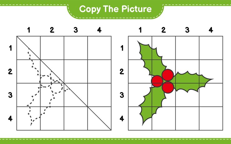 वेक्टर copy the picture, copy the picture of holly berries using grid lines. educational children game, printable worksheet