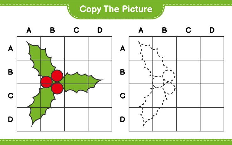 वेक्टर copy the picture, copy the picture of holly berries using grid lines. educational children game, printable worksheet