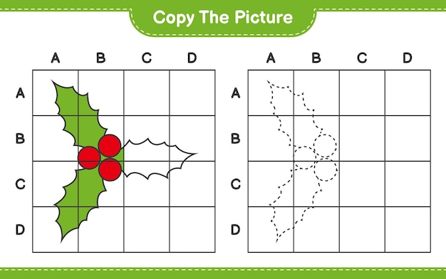 Copy the picture, copy the picture of holly berries using grid lines. educational children game, printable worksheet