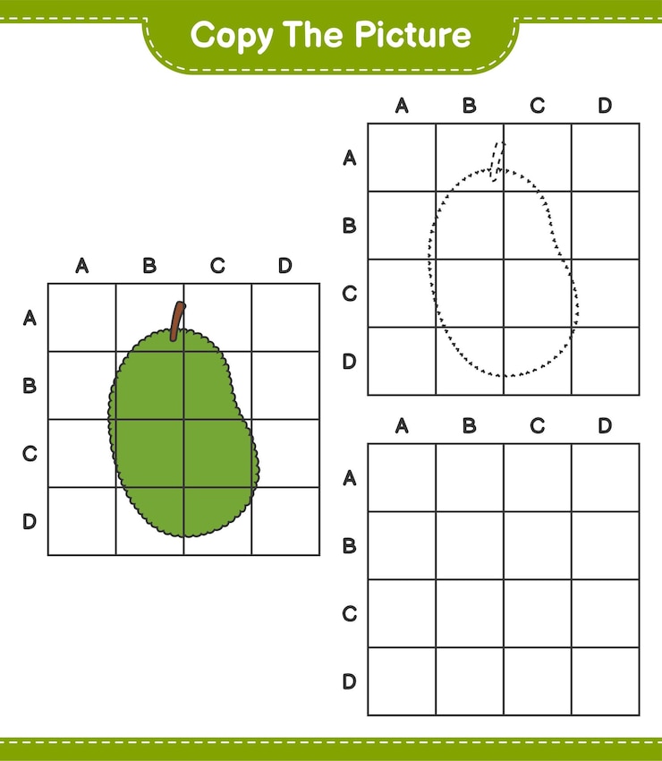 वेक्टर copy the picture, copy the picture of jackfruit using grid lines. educational children game, printable worksheet 