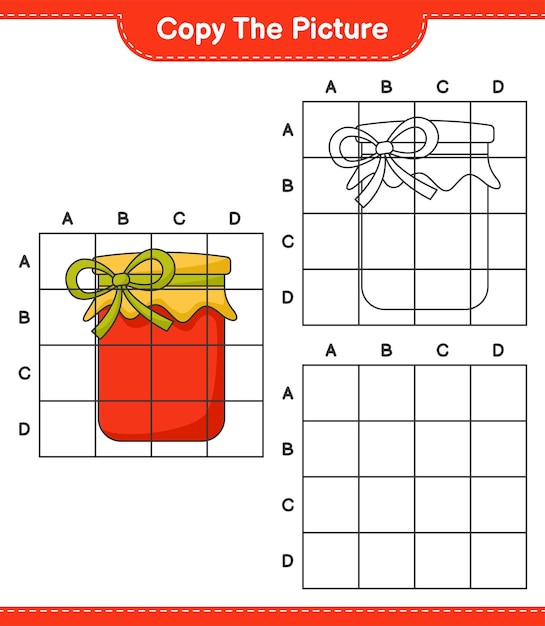 Copy the picture copy the picture of jam using grid lines educational children game printable worksheet vector illustration