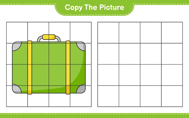 Copy the picture, copy the picture of Luggage using grid lines. Educational children game, printable worksheet, vector illustration