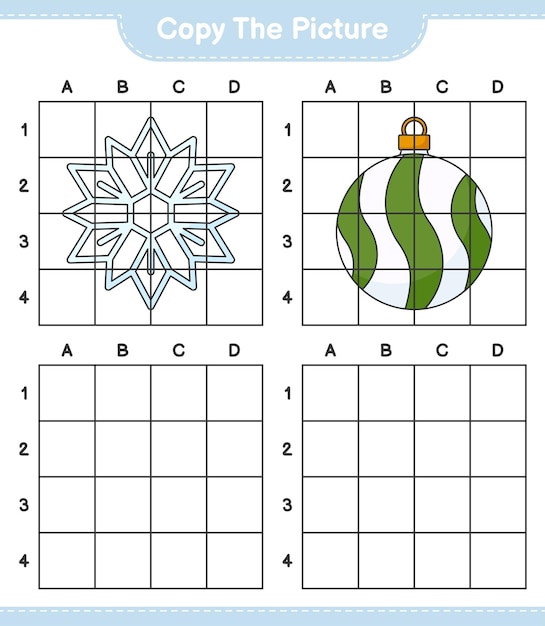 Copy the picture copy the picture of Snowflake and Christmas Ball using grid lines