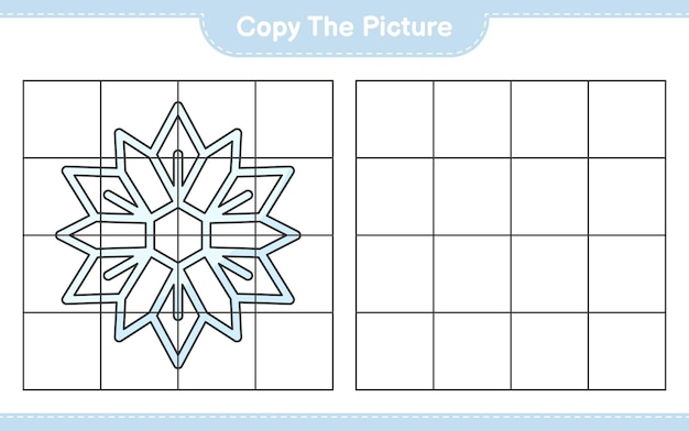 Copy the picture, copy the picture of Snowflake using grid lines. Educational children game, printable worksheet, vector illustration