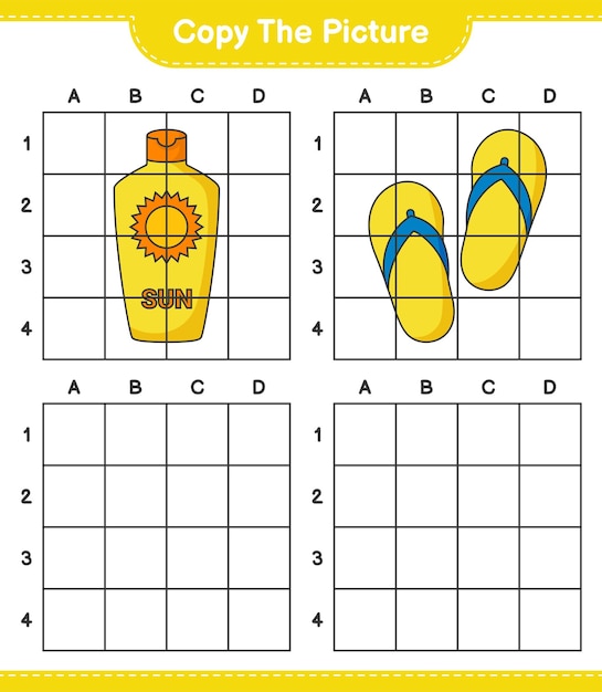 Copy the picture copy the picture of Sunscreen and Flip Flop using grid lines