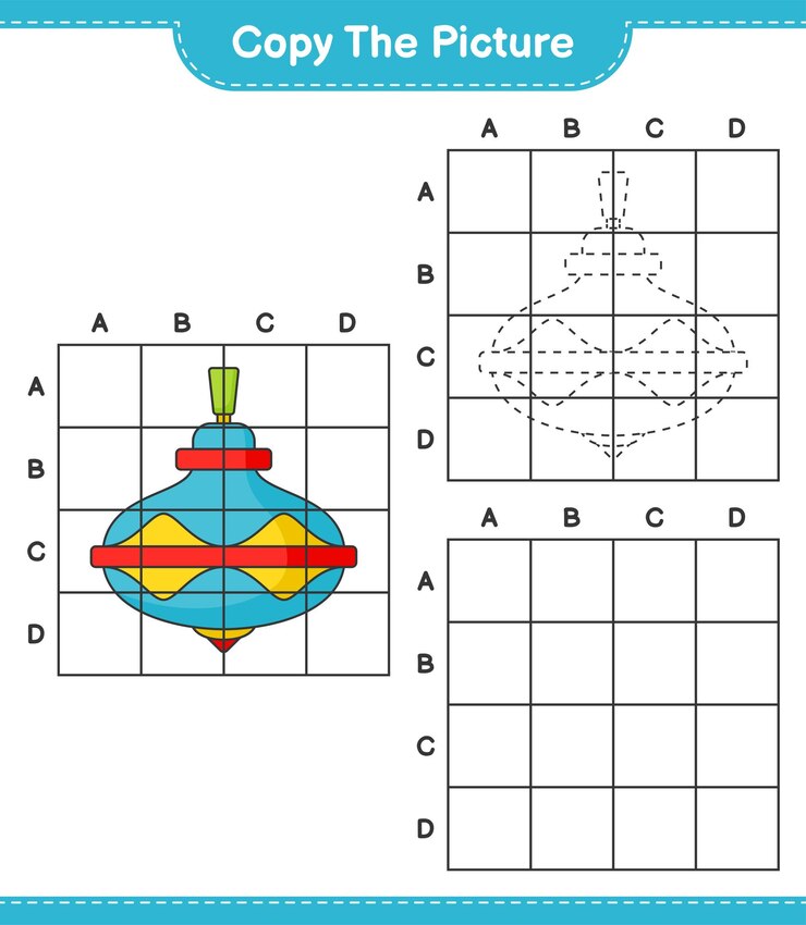 वेक्टर copy the picture copy the picture of whirligig toy using grid lines educational children game printable worksheet vector illustration