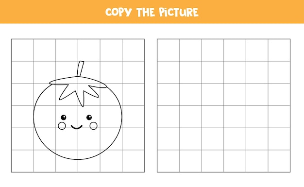 Copy the picture of cute kawaii red tomato. Educational game for kids. Handwriting practice.